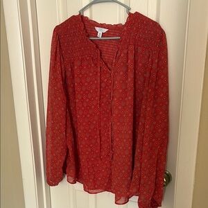 Time and Tru Orange Long Sleeve Mandarin Collar Blouse